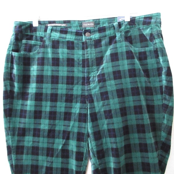 Talbots Green & Navy Plaid Straight Leg Pants. Size 18WP - Picture 2 of 15